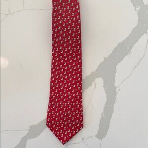 Salvatore Ferragamo Red and White Dog Patterned Tie